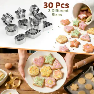 Mini Cookie Cutters Set- 30Pcs Stainless Steel Fruit Cutters, Cocktail Garnish Accessories- Heart Star Flower Square Hexagon Oval Diamond Shaped Cutters for DIY Baking, Cake Decoration, Baking Tools, Cookie Cutters Home