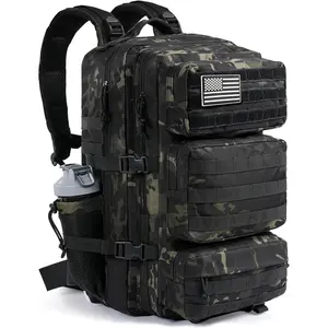 Military Tactical Backpack 50L Large Day Backpack for Men Molle Army 3 Days Assault Pack Bug Out Bag Water Resistant and Heavy Duty Hiking Treeking Rucksack - Black Camo