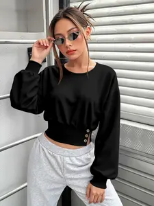 Women's Slim Fit High-Waisted Sweatshirt, Plain Pattern, Basic, All-Season Wear, Street Style, Perfect for Layering & Single Wear, Womenswear