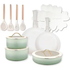 20 count Ceramic Cookware Set Nonstick, Detachable Handle Pots and Pans Set, Non ,No  & PTFE & PFOA, Dishwasher/Oven Safe, RV Kitchen Set Removable Handle for Cooking, Green