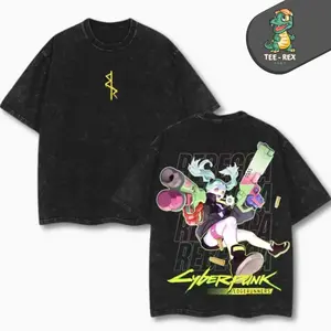 Rebecca Cyberpunk Edgerunners Anime T-Shirt - Unisex Acid Washed Lightweight Cotton Top, Edge Runner Tee, Rebecca Shirt, Gift for Her FQI