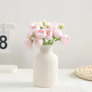 Vertical Striped Ceramic Vase, Water Culture Fresh Flowers, Dry Flower Insert, Home Decor for Desk Entryway, Enhance Atmosphere