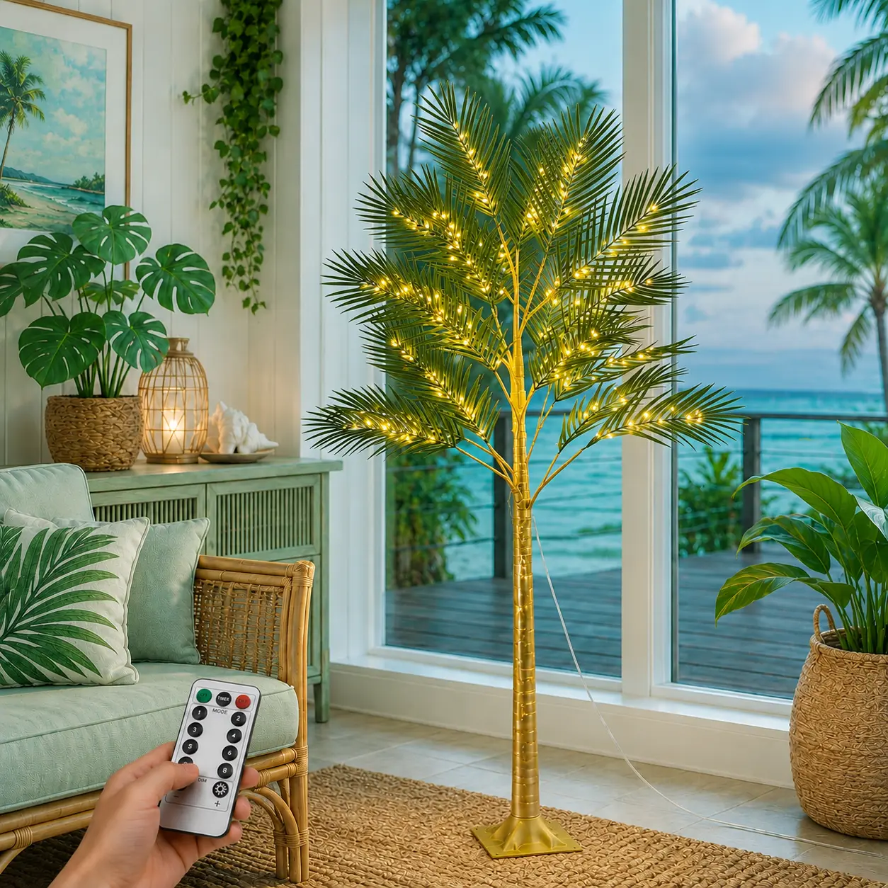 Pack of 1, 4/5/6-foot LED Palm Tree Floor Lamp, Artificial Palm Plant, Indoor Home Decor, All-Season Decor for Spring and Summer, Artificial Floor Lamp Tree, Suitable for Offices, Weddings, Gardens, Pools, Hotels, and Holiday Decor