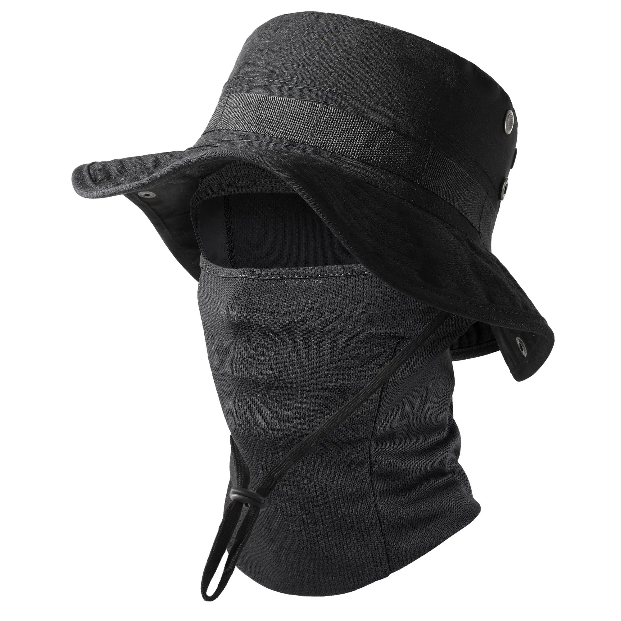 Outdoor Camouflage Balaclava Mask, Wide Brim Bucket Hats and Face Mask Set, Breathable Sun-resistant Hat for Cycling, Fishing, Hiking, Sports & Outdoor Accessories, National Day Offers