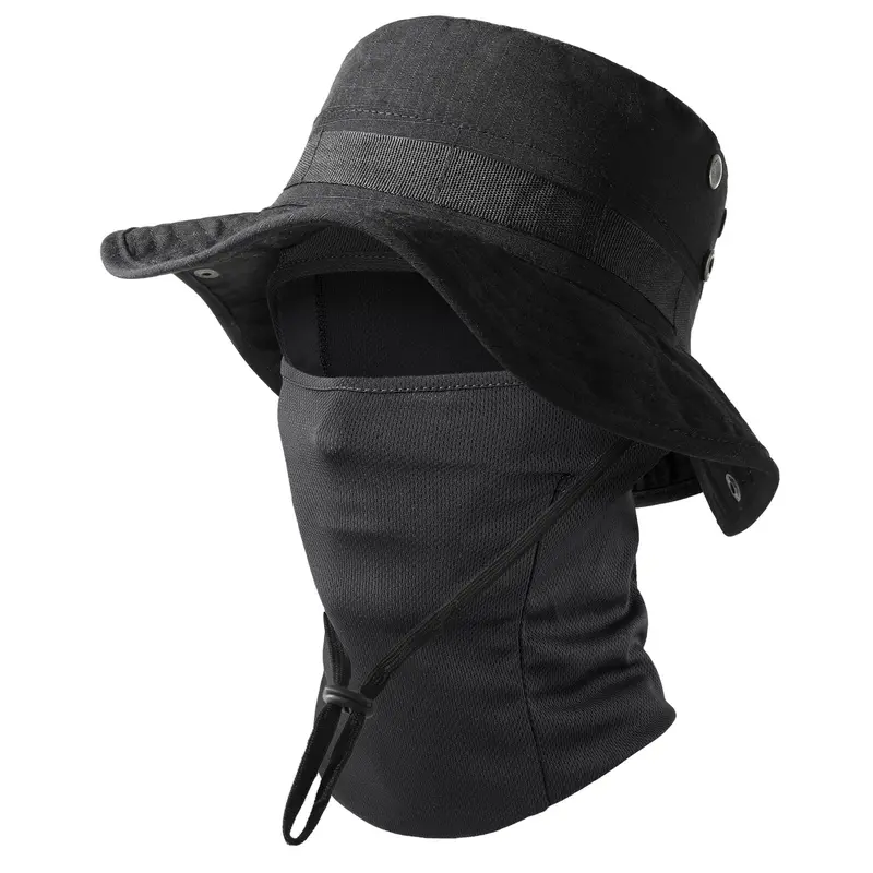 Outdoor Camouflage Balaclava Mask, Wide Brim Bucket Hats and Face Mask Set, Breathable Sun-resistant Hat for Cycling, Fishing, Hiking, Sports & Outdoor Accessories, National Day Offers