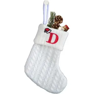 Letter Cable Knit Christmas Stockings Small Xmas Fireplace 8 inch Hanging Decorations