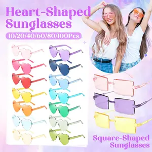 10-100Pcs Wedding Heart Glasses Wedding Favors Rimless Heart Glasses Bachelorette Party Favors Candy Color Heart Sunglasses
