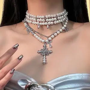 Fashion Personalized Multi-Layered  Cross Pendant Necklace Clavicle Chain For Women Temperament  Accessories Gifts