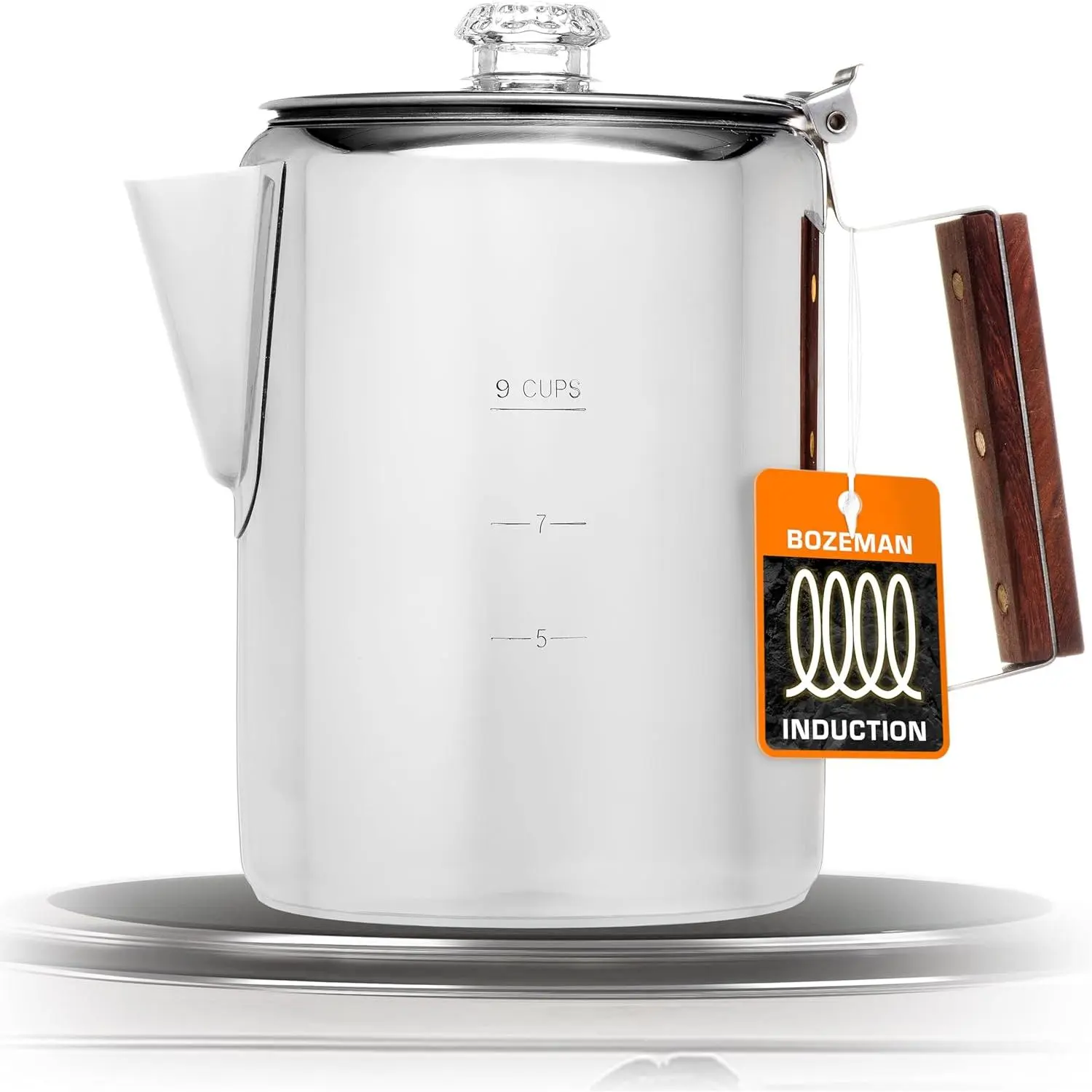 Bozeman Induction Coffee Maker -- Percolator Coffee Pot, Coffee Percolator - Brews 3 Kinds of Ways: Fire, Stovetop, & Induction [9 cup, Induction]