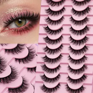 Natural False Eyelashes, False Eyelash Set, 10 Pairs Wispy Faux Cluster Lashes, Natural Curling Makeup Full Volume Fake Eyelash for Lashes Extensions, Cosmetic, Daily Trending Makeup, Summer Makeup