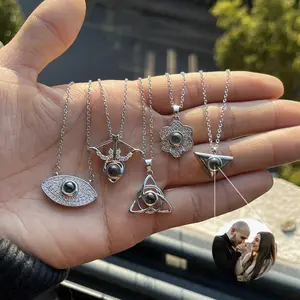 Valentine's Day  Custom Photo Projection Necklace DIY Picture Inside Titanium Steel Chain Couple Necklace Women Men Jewelry