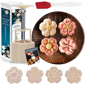 Powerful Mooncake Mold 50g-4Pcs White Press Flower