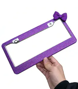 Rhinestone Bow License Plate Frame - 1 pcs!  Fun car accessories & essentials for women. Affordable & stylish multi-color. Durable Stainless Steel