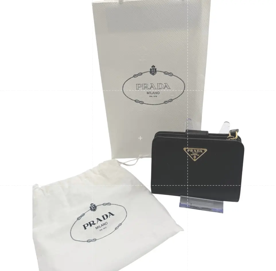 Pre-owned PRADA Saffiano Leather Wallet Compact Bifold – Black with Gold Hardware