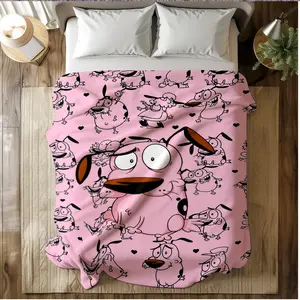 Courage the Cowardly Dog Cute Blanket – Cozy Fluffy Plush with Iconic Character Prints for Binge-Watching & Manga Reading Nights Perfect 90s Courage the Cowardly Dog Print Soft Plush for Birthdays, Christmas & Surprises for Your Nostalgic Friend