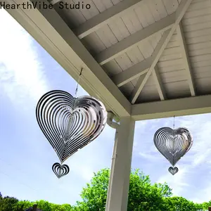 HearthVibe Studio Heart Shape Wind Chimes Outdoor Hanging Stainless Steel Spiral Chime for Garden Windows Decorative Wind Chime