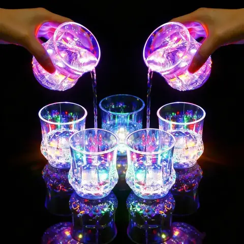 200ml Acrylic Light-Up LED Cups (Set of 2-4-6) - Water-Activated, Automatic Flashing, Replaceable Batteries, Vibrant Colors, Modern Party Gifts for Festivals, Adults' Birthday Supplies, Home & Bar Essentials