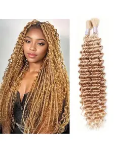 Boho Braids Human Braiding Hair Wet And Wavy Human Hair For Braiding 100g No Weft Deep Wave Hair Bulk Pack Colored #27 Human Braiding Hair For Micro Braids 2 Bundles Curly Human Hair