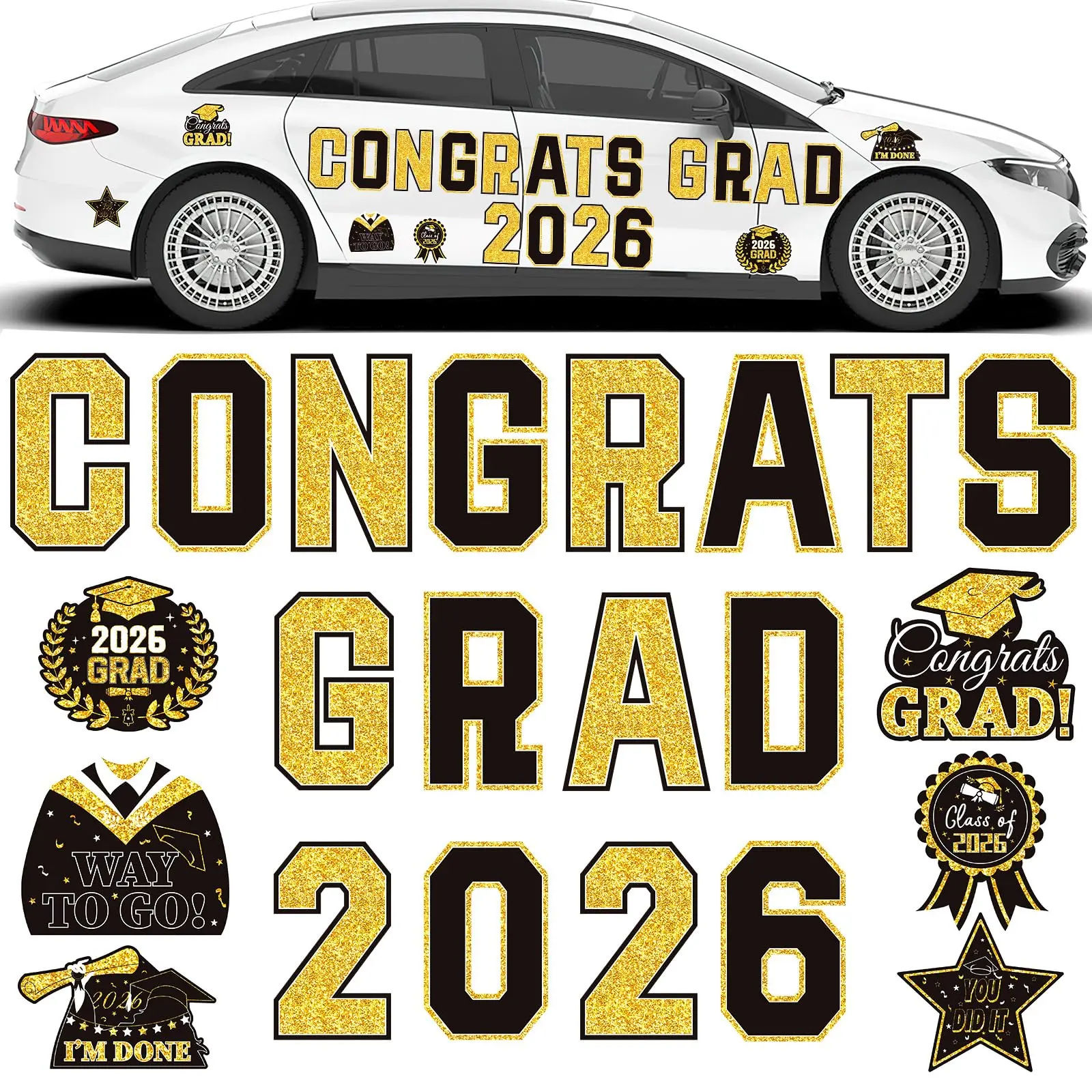 20Pcs 2026 Graduation Car Magnets Congrats Grad Magnetic Bumper Stickers Refrigerator Decals Senior Car Decorations for Car Refrigerator Garage Door