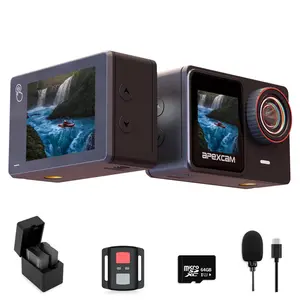 Apexcam Action Camera 4K/60FPS with 64GB SD Card,131FT Waterproof Underwater Camera 48MP Sports Camera WiFi Touch Screen Helmet Camera with External Mic, Remote Control,Mounting Accessories Kit