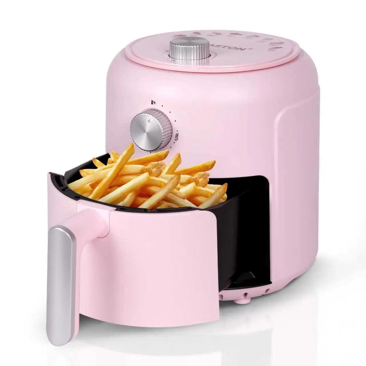 MIRASTON 2.8QT Mini Air Fryer, Pink, Spiral-Grip Dials with 8 Presets, Compact Single-Serve Size, 1000W, Ideal for Small Meals & Holiday Haul