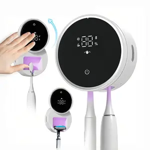 Wall-Mounted Toothbrush Cleaner with UV-C Cleaning, Constant Temperature Drying, LED Smart Screen, Auto Sensor Open/Close Cover, USB Rechargeable, for Electric Toothbrushes and Razors, Home and Travel Use White