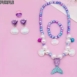 Mermaid Fashionable Jewelry Set, 5-Piece Mermaid Necklace Bracelet Ring Earrings, Shell Design, Perfect for Party, Birthday Gifts