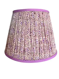 Evelyn / Violet and Purple Flowered Pleated Empire Lampshade w/ PInk Trim