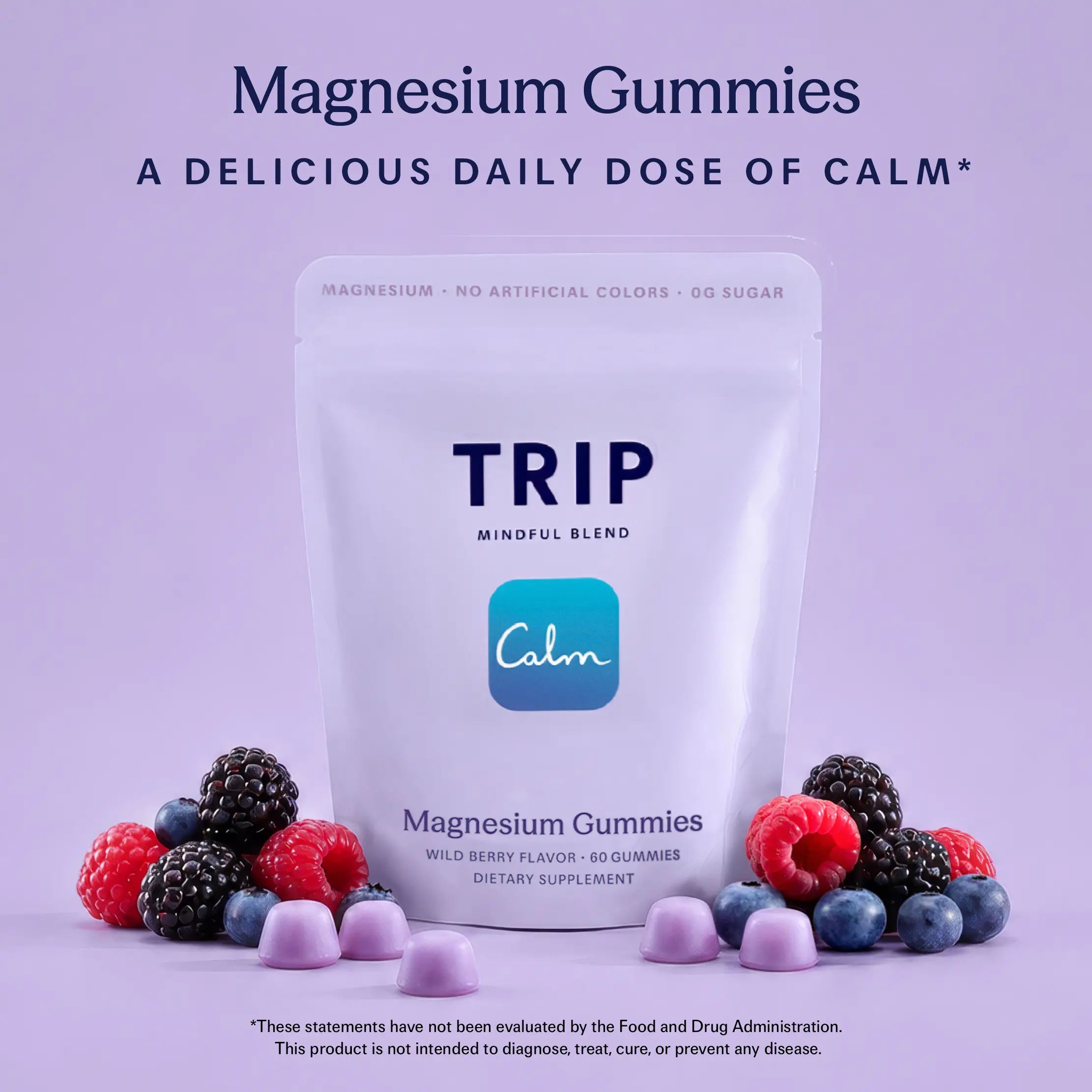 TRIP Magnesium Gummies — Wild Berry Flavor, 5400mg Magnesium Citrate, Highly Absorbable, Vegan & Sugar-Free, Calm & Relaxation Support, 30-Day Supply (60 Gummies)