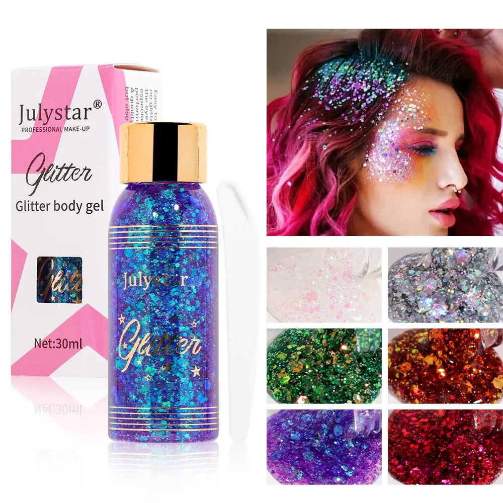 6 Color Chameleon Face Body Glitter Powder Gel, Body Luminizer, Radiant Luminous Shimmer, Festival Party Makeup Accessory, Shiny Mermaid Body Glitter, Jelly Chameleon Sequins Liquid Eyeshadow, Stage Performance, Shimmering Body Makeup