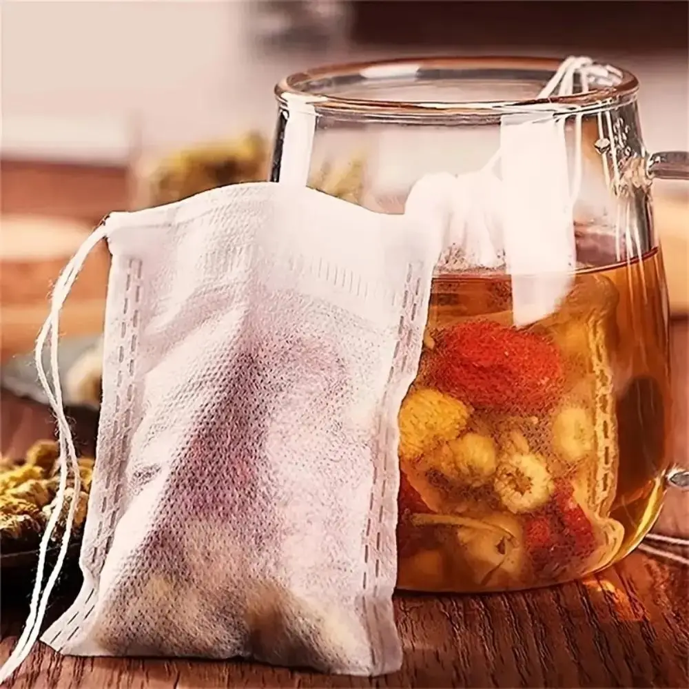 100pcs Disposable Tea Bag, Portable Tea Infuser Bag with Drawstring, Tea Infuser Strainer Bag Spice Pack for Home Office