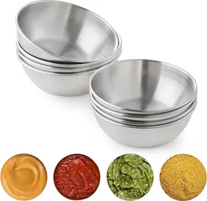 COKUMA 8 PCS Stainless Steel Mini Soy Sauce Dish, Small Individual Round Seasoning Bowls, Dipping Sauce Bowl, Ingredient Bowls for Prep Appetizer Plates, (4PCS 3.5 inch & 4PCS 3.2 inch)