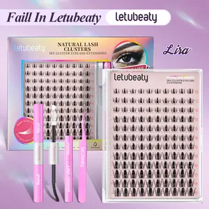 LETUBEATY DIY Lash Clusters Kit - B Curl Soft Fluffy Long Lasting Eyelashes, Lash Extension, Eyelashes Extensions, False Eyelash Set with Black Glue, Remover, Tweezer for Beginner At-Home Application (Makeup, Salon Use)