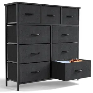 Dresser for Bedroom with 9 Storage Drawers,Tall Fabric Dresser Organizer with Metal Frame Wooden Top for Closet Entryway Living Room