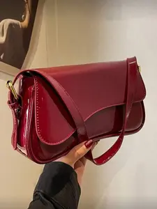 Lightweight Business Casual Flap Square Bag Burgundy Handbag for Teen Girls Women College Students Young Professionals Office Work Commute Travel Picnic