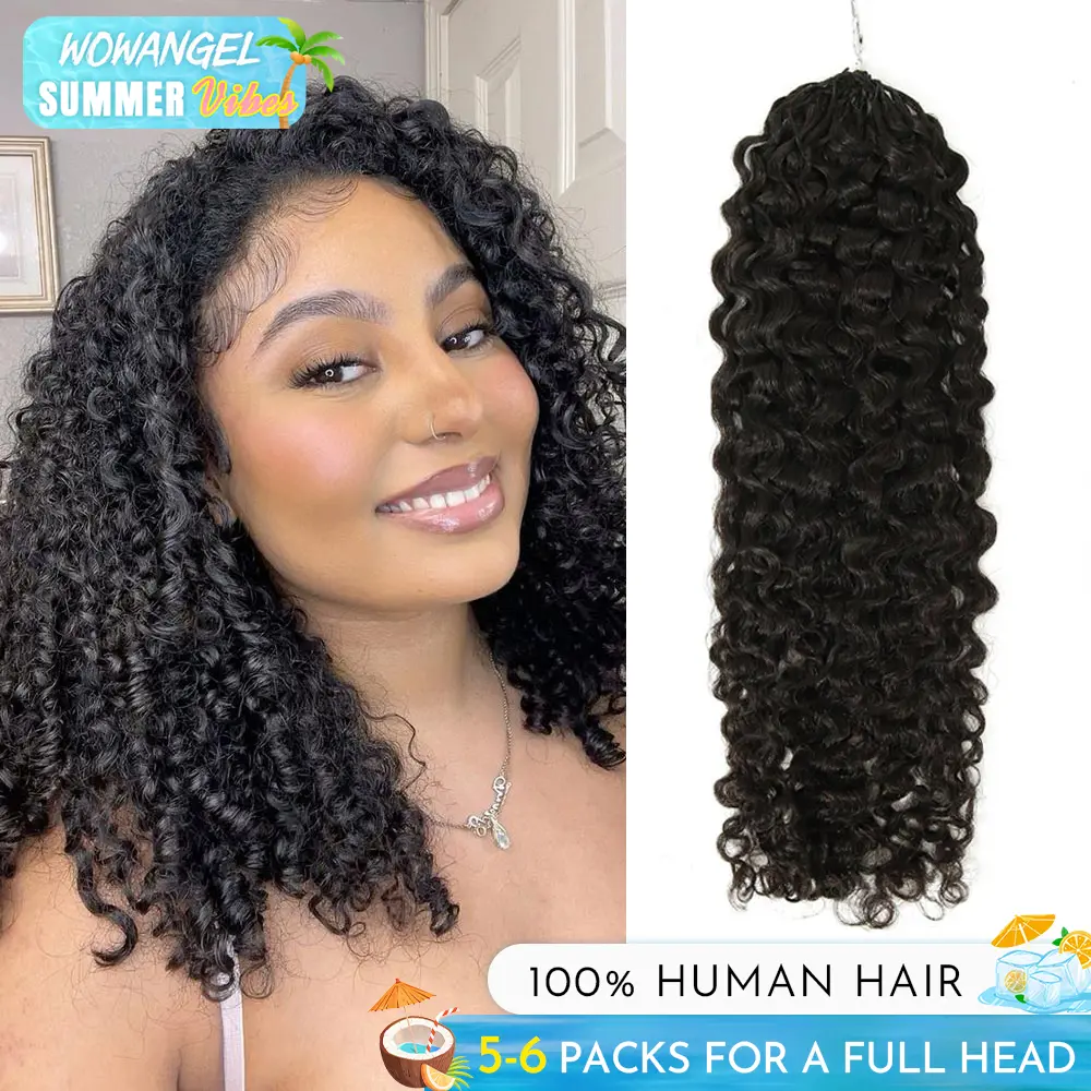 [Buy 4 Get 1 Free] Burmese Curly Invisible Miracle Knots Feather Crochet Human Hair Extensions Real Human Hair Braids Knotless Pre-Separated Lightweight Reusable with String for Black Women WOWANGEL#SummerVibes