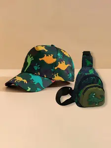 2PCS Kids Set Dinosaur Baseball Cap and Dinosaur Bag, Suitable for Daily Matching and Storage, Great for Outdoor Outings and Sun Protection.
