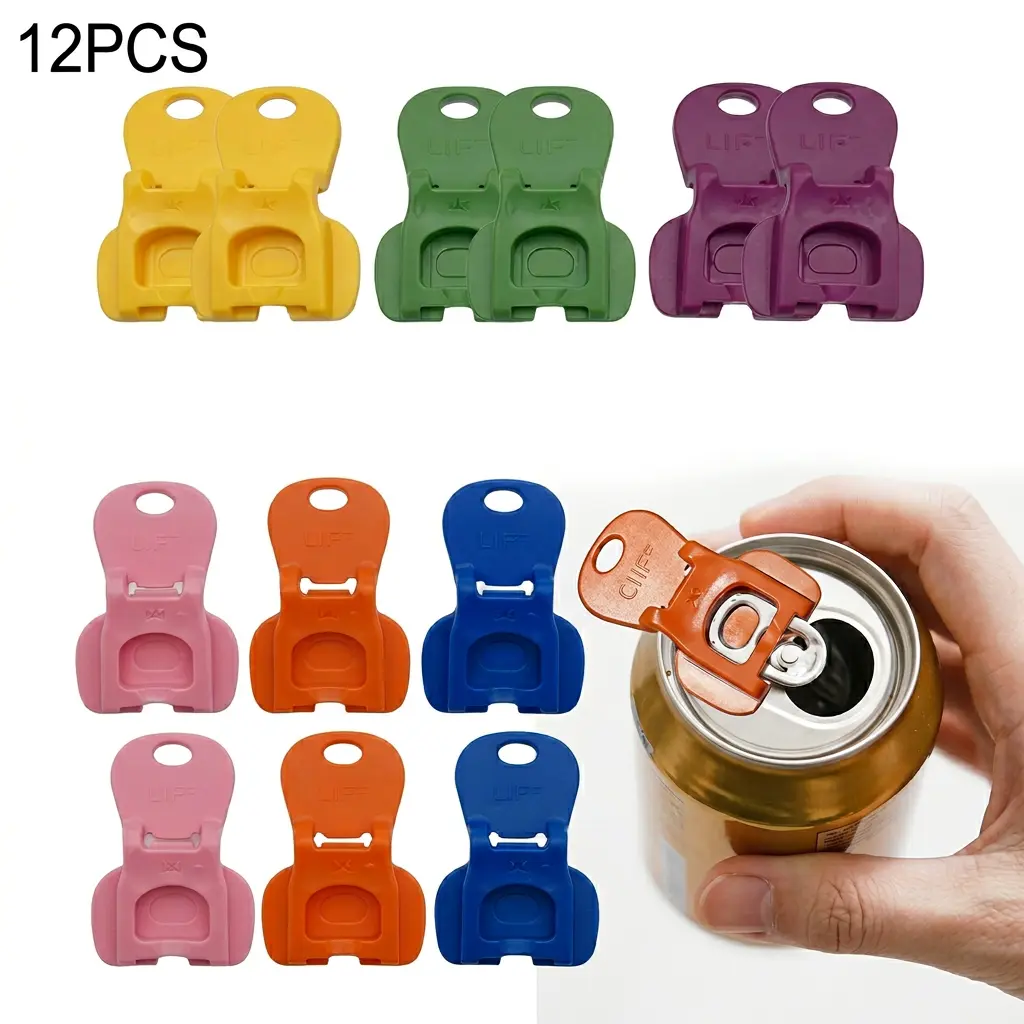 12PCS Reusable Soda Can Opener & Topper - Colorful Drink Protector Cap, Easy Tab Lifter, Keep Bugs & Dust Out for BBQ/Camping