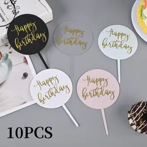 10 Pieces Happy Birthday Cake Topper, Acrylic Birthday Topper Cake Decoration, Lightweight