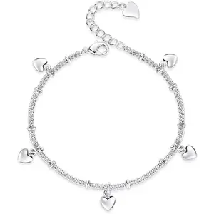 925 Sterling Silver Bracelets for Women Teens, Love Heart Charm Chain Bracelet Bangle Fashion Jewelry Gifts