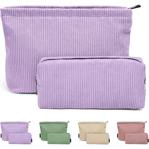 Small Makeup Bag 2 count Corduroy Make up Bag for Purse Large Capacity Travel  Bag for Women Zipper Makeup Pouch for Travelling Preppy Stuff - Purple