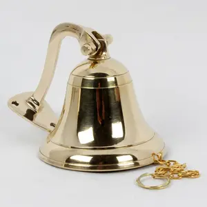 Handcrafted Trading Co Wall Mountable Nautical Brass Bell 4" Gold - Solid Brass Wall Hanging Ship Bell