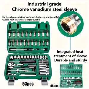 53&46-piece professional ratchet tool kit - includes torque wrench, screwdriver, and portable car and motorcycle repair essentials, a multi-functional car repair tool kit suitable for DIY enthusiasts and mechanics