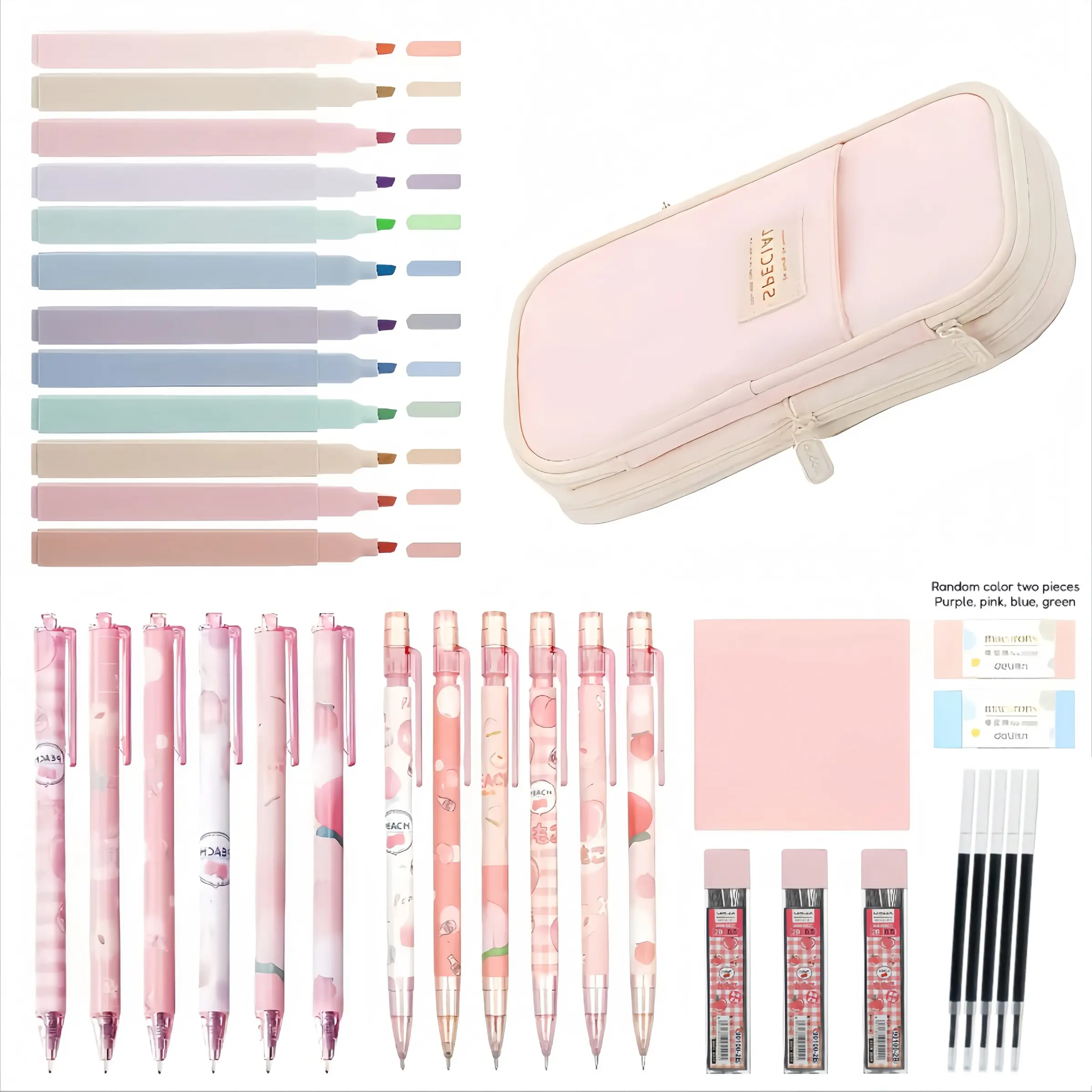 45/36Pcs Aesthetic School Supplies, Stationery Sets, with Pen Case, 12 Pastel Highlighters, 6 Black Ink Gel Pens, 6 0.5mm Kawaii Mechanical Pencils Set for Students Stationery College Essentials, Christmas gift, Classroom Supplies, Stationary Set