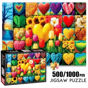 1pc 1000 piece adult puzzle 70x50cm Heart - Shaped Images with Flowers and Scenery 500 pieces paper jigsaw puzzle suitable for DIY creative games for adults and families, birthday and holiday stres