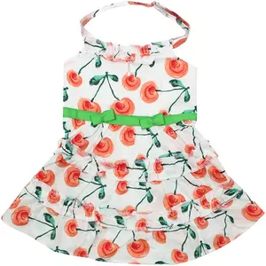 Parisian Pet 'Red Poppies Boho Dress' Dog & Cat T-shirt – Adjustable Floral Pet Dress, Perfect for Summer - Red, White, Green-Valentine's Day