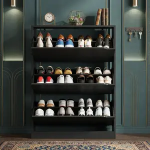 Slim Narrow Shoe Storage Cabinet with 3 Flip Drawers, Modern Hidden Shoe Cabinet, Large Capacity Freestanding Shoe Organizer, Space Saving Shoe Rack Cabinet for Hallway, Entryway, Living Room & Small Apartment