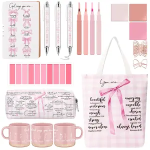 Christian Gift 25/29pcs Religious Gifts for Women with Tote Bag Cute Notebook Necklace Cup Highlighter Pen Pouch Sticky Note Bible Journaling Kit Faith Gift for Christian Women Mom Family Friends for Birthday Church Sunday