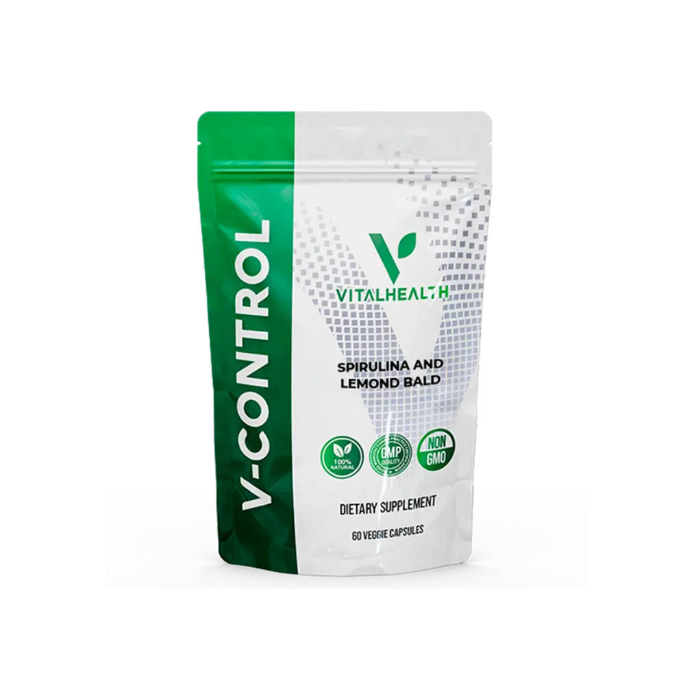 V-CONTROL - 60 Veggie Capsules | Plant-Based Natural Ingredients Supplement with Spirulina, Lemon Balm, Acerola & Prickly Pear for Digestive Support, Energy & Daily Wellness