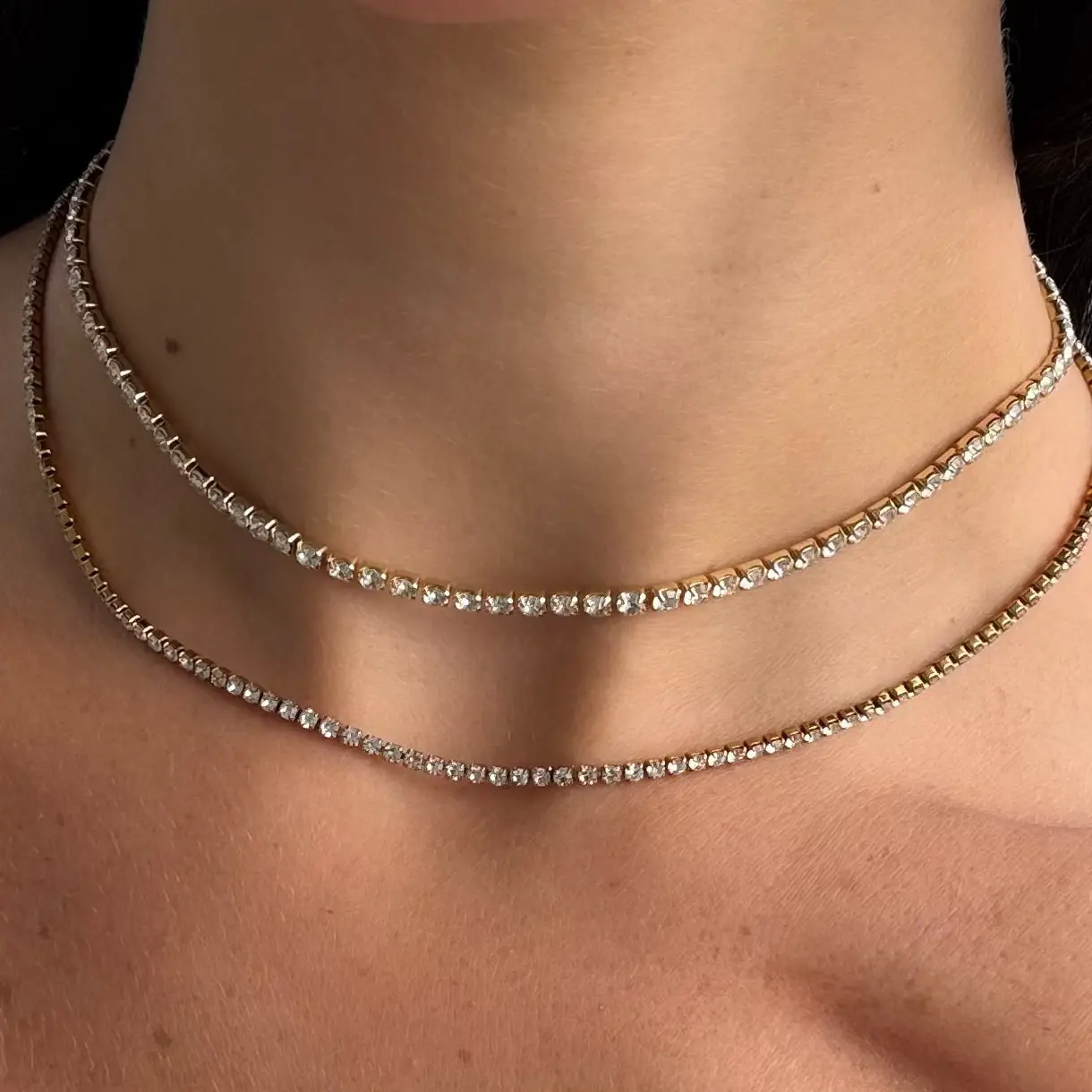 EVRY JEWELS Gold or Silver Plated Women's Hypoallergenic Nena Tennis Necklace EVRY JEWELS Gold or Silver Plated Women's Hypoallergenic Nena Tennis Necklace